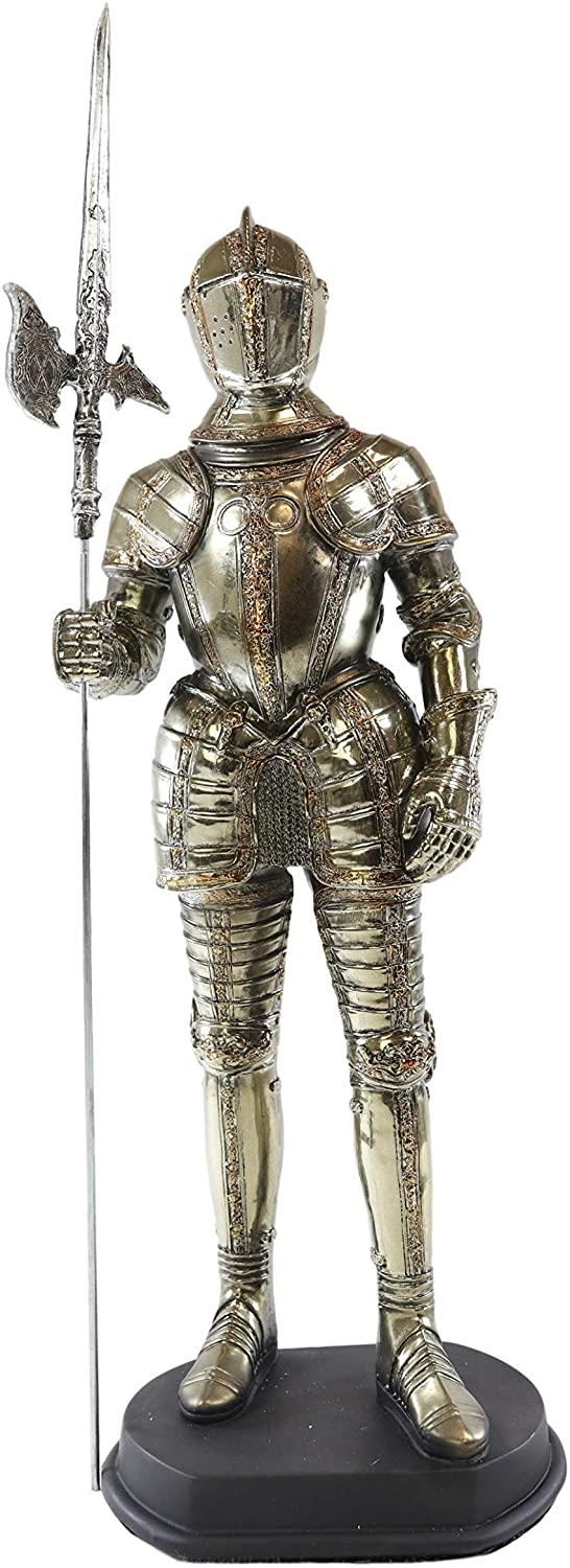 ebros gift Large Fine Medieval Knight Suit of Armor Statue Halbedier Pikeman Sentry 13"H
