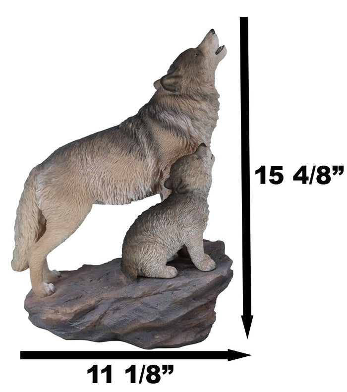 Ebros Gift Large Full Moon Howling Spirit Wolf Alpha With Puppy On Rock Ledge Statue 15.5"H