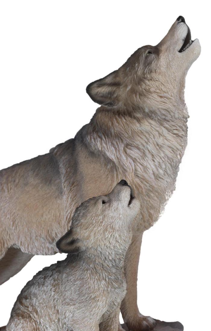 Ebros Gift Large Full Moon Howling Spirit Wolf Alpha With Puppy On Rock Ledge Statue 15.5"H