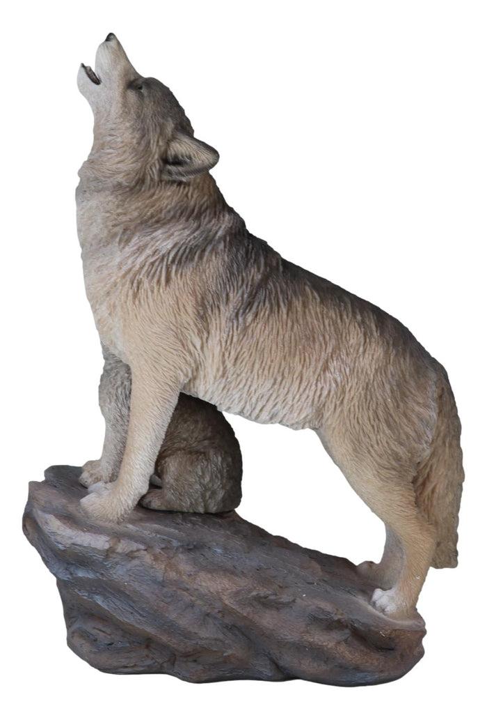 Ebros Gift Large Full Moon Howling Spirit Wolf Alpha With Puppy On Rock Ledge Statue 15.5"H