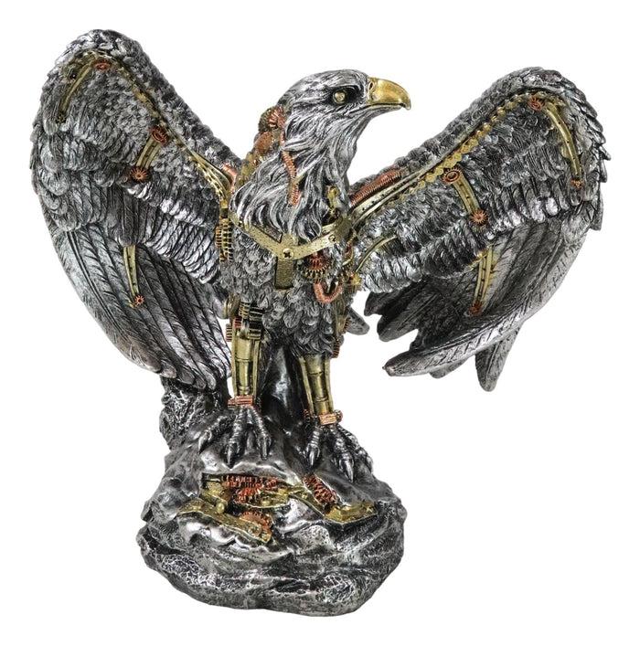 ebros gift Large Geared Clockwork Steampunk Nano Cyborg Eagle with Open Wings Figurine