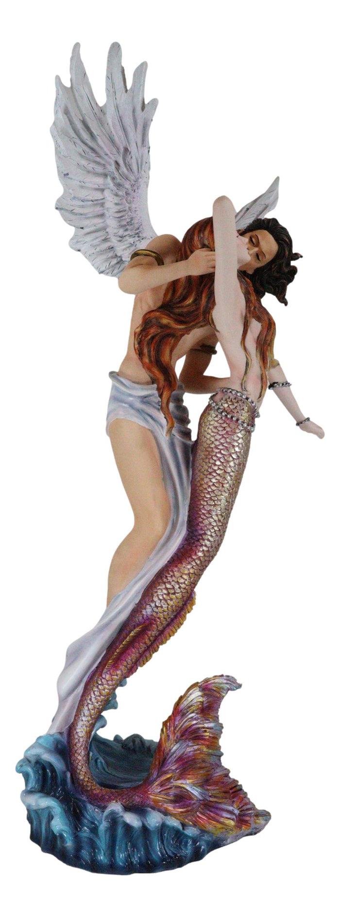 Ebros Gift Large Goddess Mermaid Embracing With Heavenly Winged Angel By The Ocean Statue