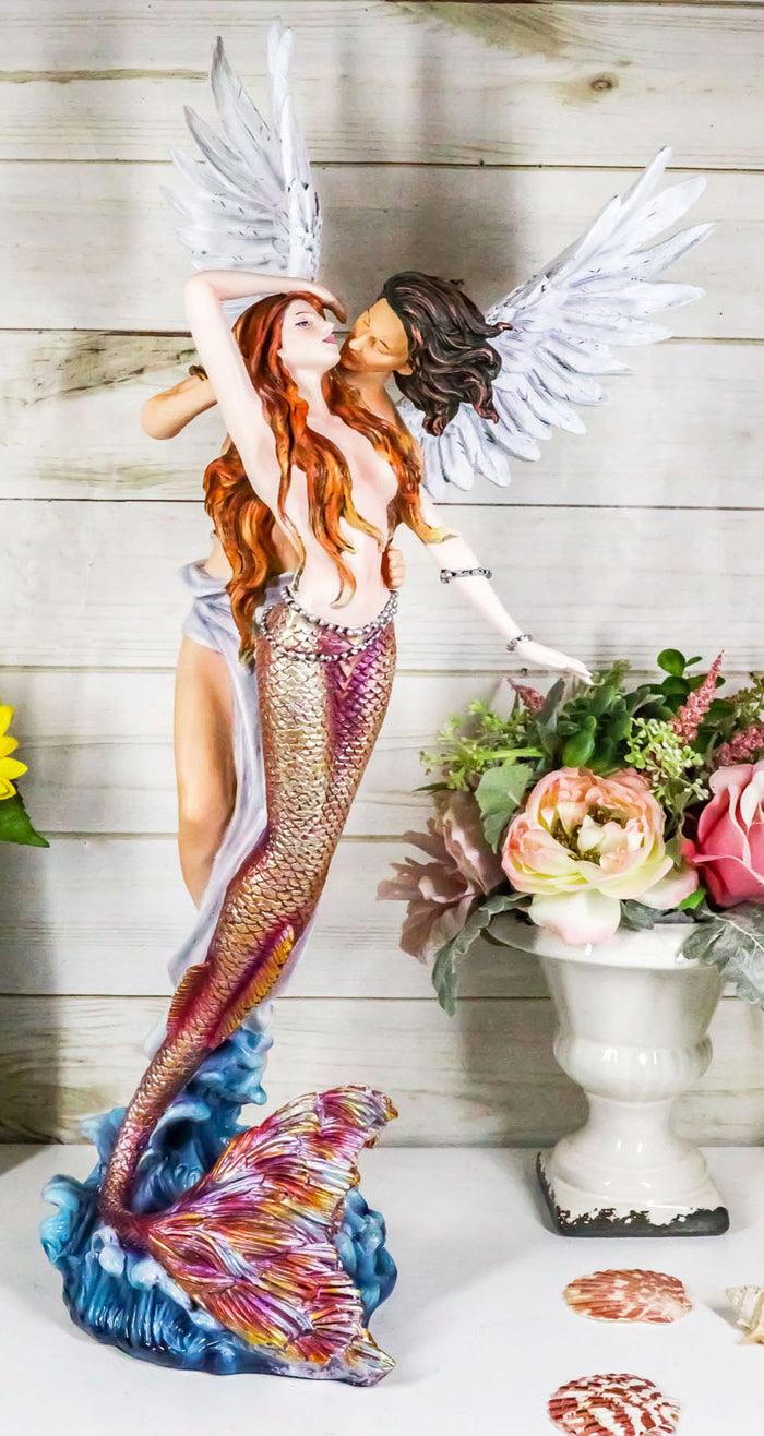 ebros gift Large Goddess Mermaid Embracing With Heavenly Winged Angel By The Ocean Statue