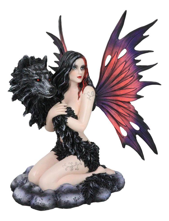 Ebros Gift Large Gothic Fairy Goddess Artemis Holding Black Wolf Home Decor Figurine 13"H