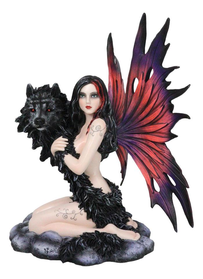 ebros gift Large Gothic Fairy Goddess Artemis Holding Black Wolf Home Decor Figurine 13"H