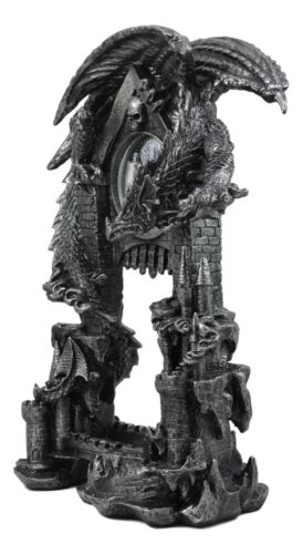 Ebros Gift Large Gothic Smaug Dragon Overlord Guarding Castle Pendulum Table Clock Statue