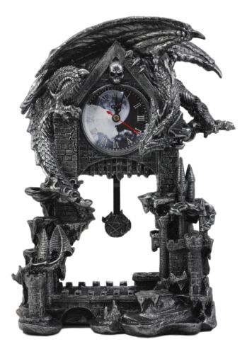 Ebros Gift Large Gothic Smaug Dragon Overlord Guarding Castle Pendulum Table Clock Statue