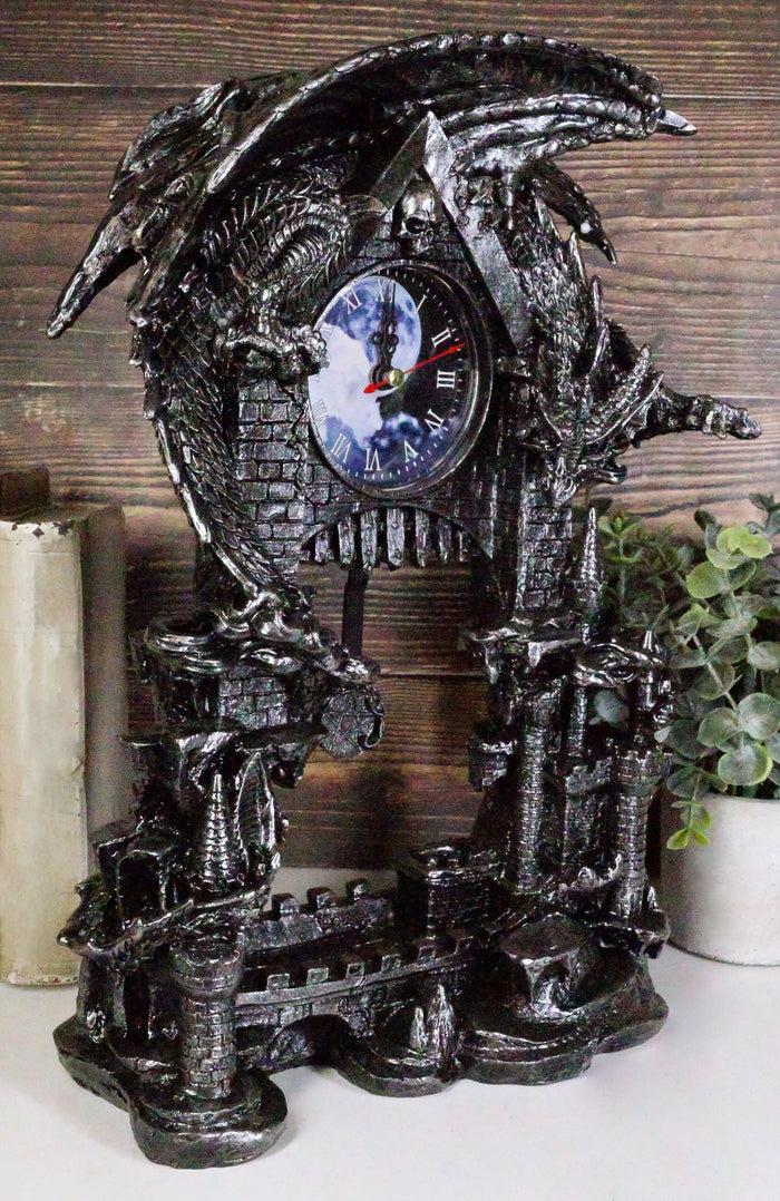 Ebros Gift Large Gothic Smaug Dragon Overlord Guarding Castle Pendulum Table Clock Statue