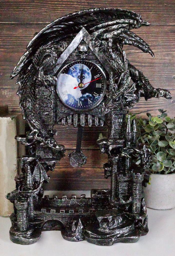 ebros gift Large Gothic Smaug Dragon Overlord Guarding Castle Pendulum Table Clock Statue