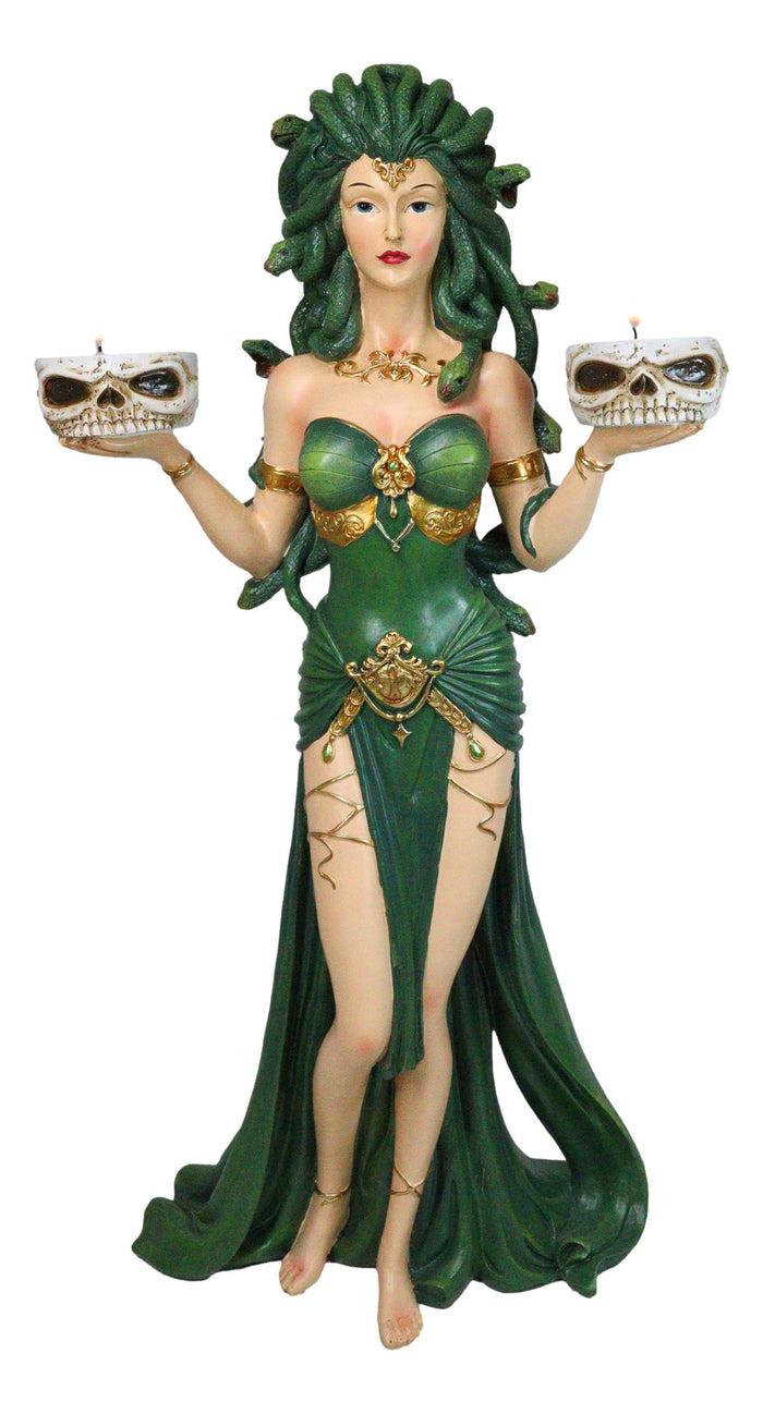 Ebros Gift Large Greek Gorgon Goddess Medusa In Green Gown Dual Votive Candleholders Statue