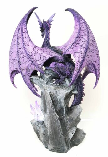 Ebros Gift Large Hoarfrost Twilight Dragon Guarding LED Light Crystal Elements Statue