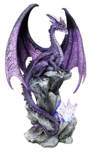 Ebros Gift Large Hoarfrost Twilight Dragon Guarding LED Light Crystal Elements Statue
