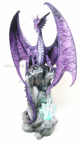Ebros Gift Large Hoarfrost Twilight Dragon Guarding LED Light Crystal Elements Statue