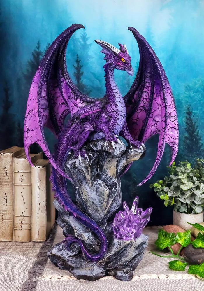 ebros gift Large Hoarfrost Twilight Dragon Guarding LED Light Crystal Elements Statue