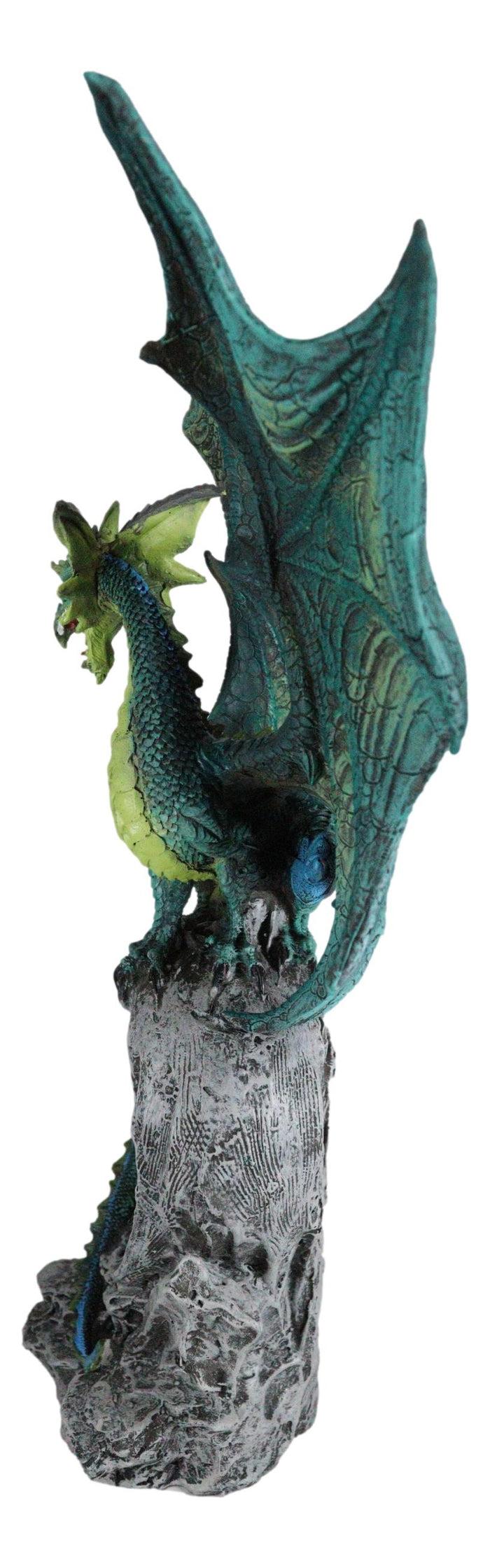 Ebros Gift Large Jade Pagoda Asian Dragon Guarding LED Light Fire Emblem Amulet Statue