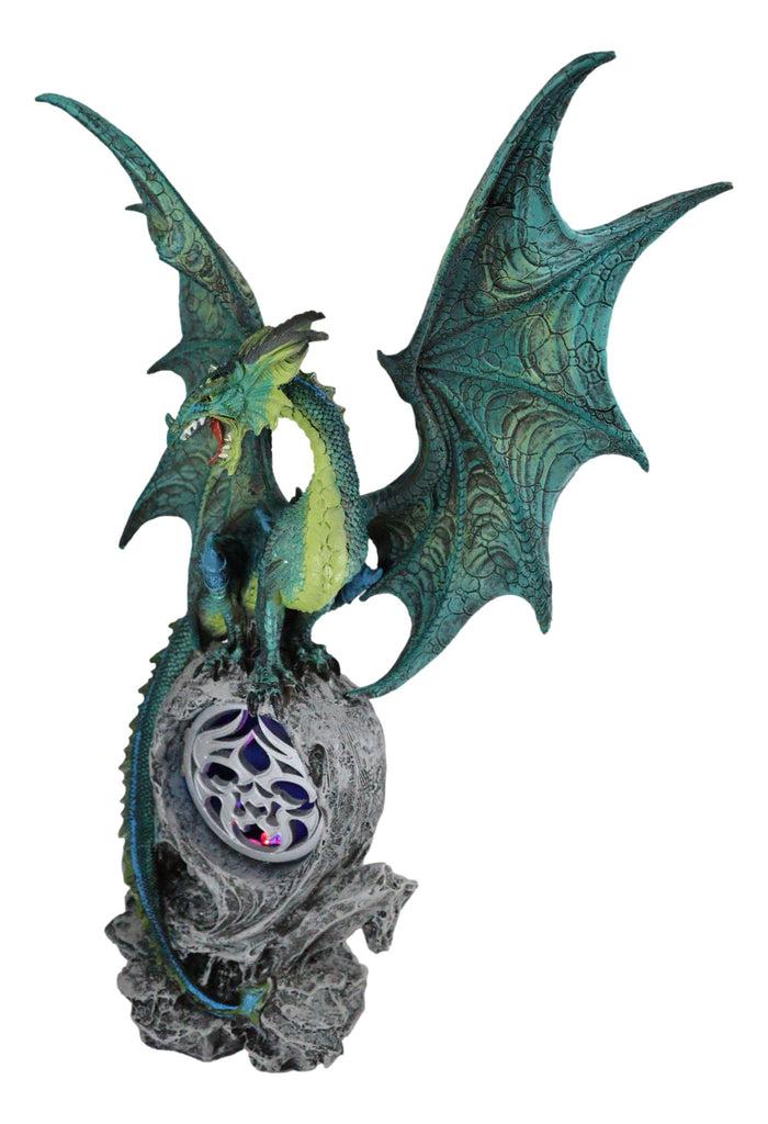 Ebros Gift Large Jade Pagoda Asian Dragon Guarding LED Light Fire Emblem Amulet Statue