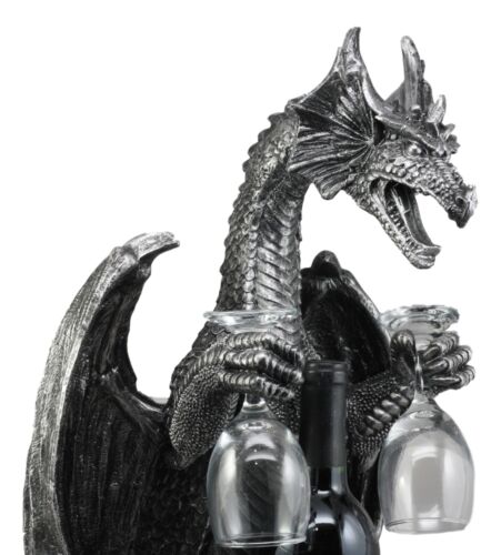 Ebros Gift Large Legendary Smaug Brewery Black Dragon Wine Valet Holder Statue Wine Glasses
