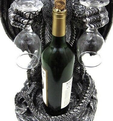 Ebros Gift Large Legendary Smaug Brewery Black Dragon Wine Valet Holder Statue Wine Glasses