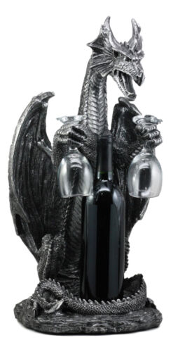 ebros gift Large Legendary Smaug Brewery Black Dragon Wine Valet Holder Statue Wine Glasses