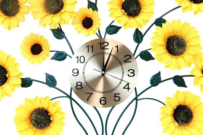 Ebros Gift Large Lifelike Yellow Sunflowers Floral Blooms Gold Plated Metal Wall Clock