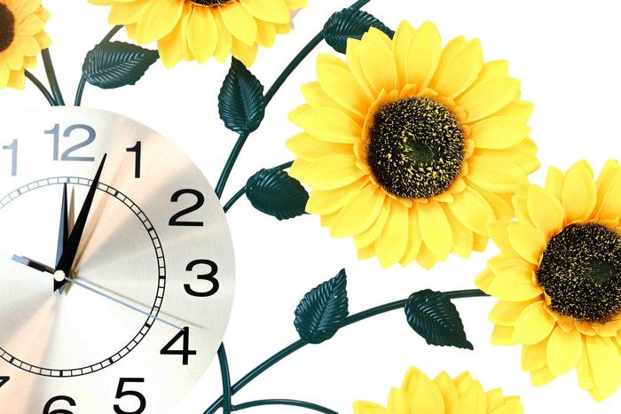 Ebros Gift Large Lifelike Yellow Sunflowers Floral Blooms Gold Plated Metal Wall Clock