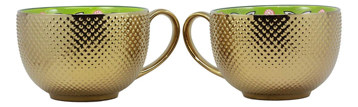 Ebros Gift Large Luxury Gold Plated Green Trio Clovers Drink Tea Coffee Mug 28oz Set Of Two