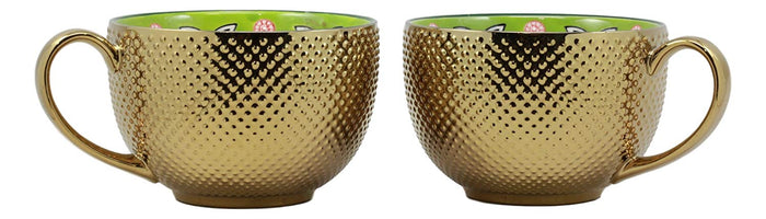 Ebros Gift Large Luxury Gold Plated Green Trio Clovers Drink Tea Coffee Mug 28oz Set Of Two