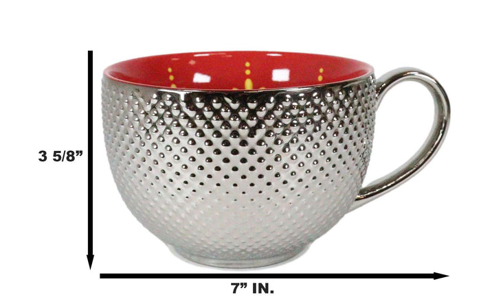 Ebros Gift Large Luxury Silver Plated Ottoman Style Red Flower Mug Bowl 24oz Set Of Two