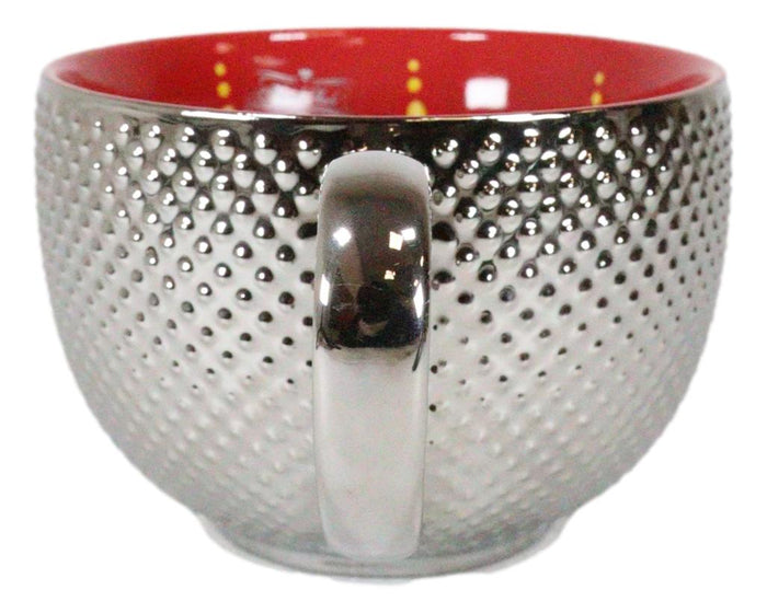 Ebros Gift Large Luxury Silver Plated Ottoman Style Red Flower Mug Bowl 24oz Set Of Two