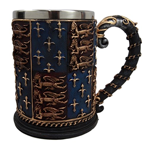 Ebros Gift Large Medieval Coat Of Arms Lion Heart Beer Stein Tankard Coffee Cup Mug 5.25"H