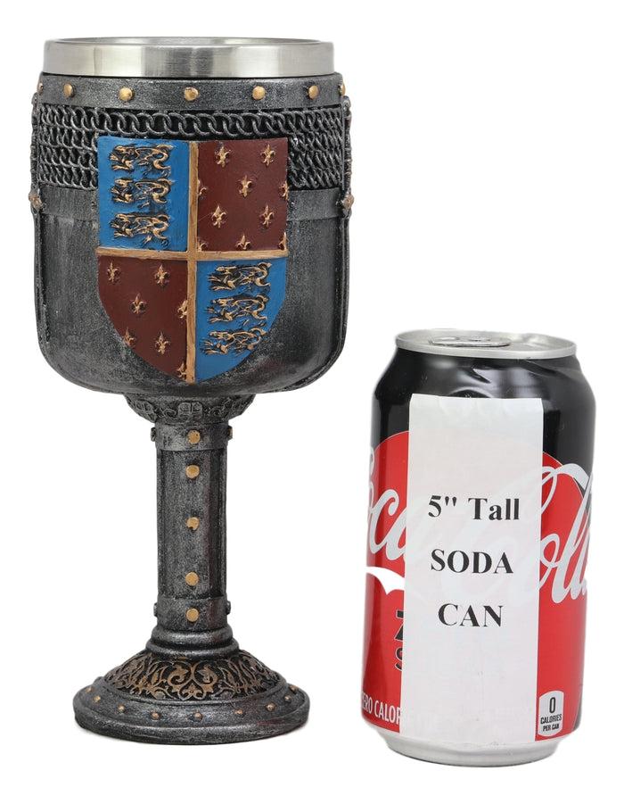 Ebros Gift Large Medieval Heraldry Coat Of Arms Fleur De Lis Three Lions Wine Goblet Cup