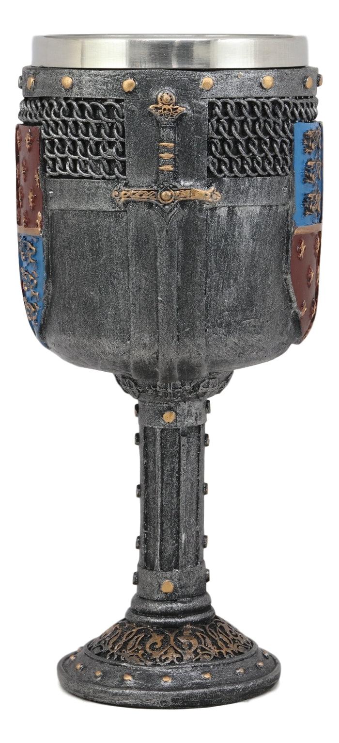 Ebros Gift Large Medieval Heraldry Coat Of Arms Fleur De Lis Three Lions Wine Goblet Cup