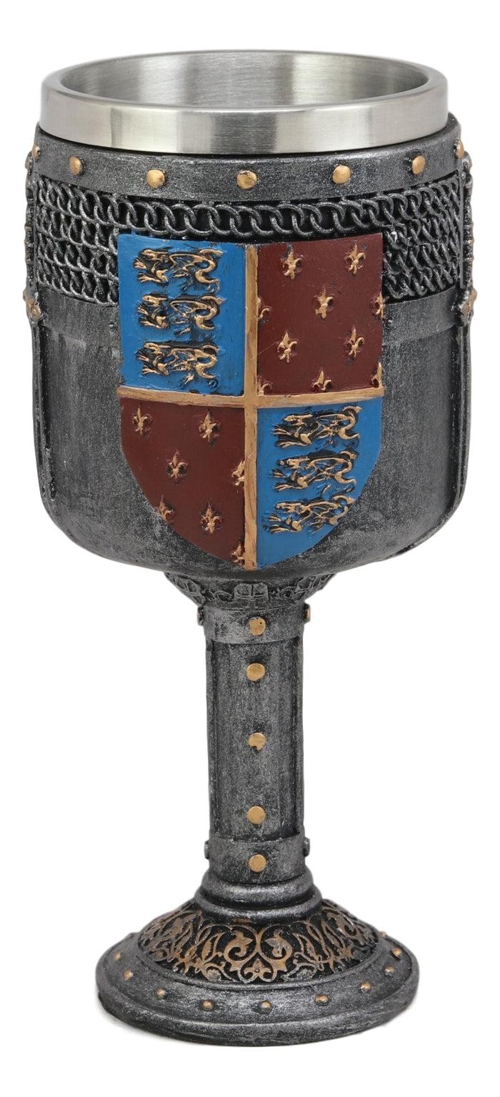 Ebros Gift Large Medieval Heraldry Coat Of Arms Fleur De Lis Three Lions Wine Goblet Cup