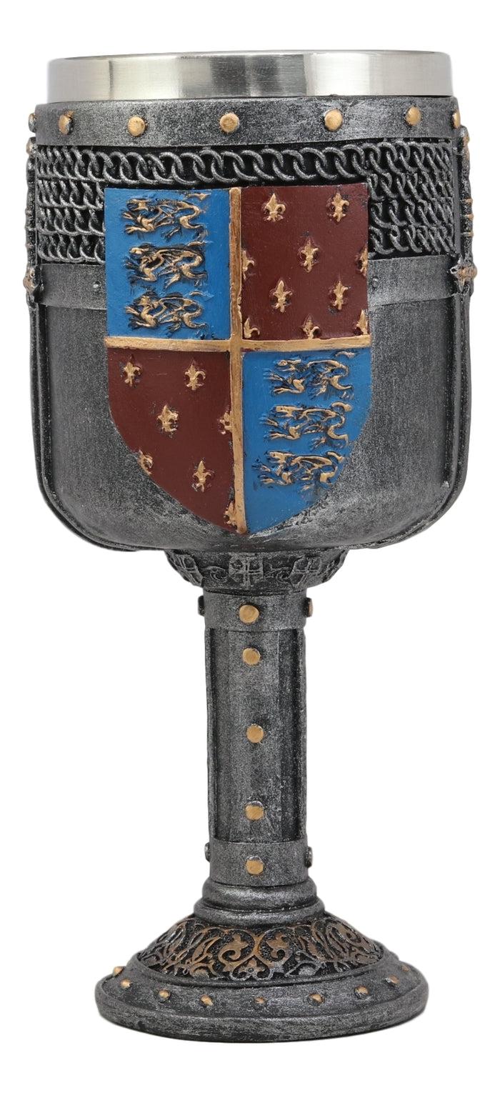 ebros gift Large Medieval Heraldry Coat Of Arms Fleur De Lis Three Lions Wine Goblet Cup