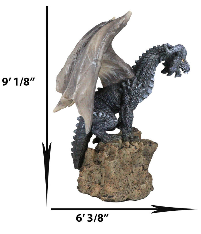 Ebros Gift Large Medieval Sentry Abraxas Black Dragon Standing On Stump Rock Statue 9.25"H