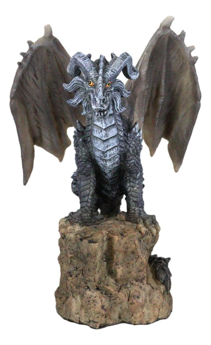 Ebros Gift Large Medieval Sentry Abraxas Black Dragon Standing On Stump Rock Statue 9.25"H
