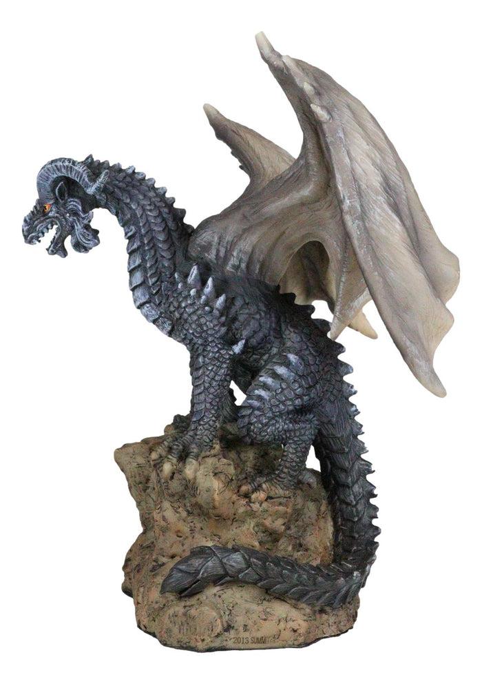Ebros Gift Large Medieval Sentry Abraxas Black Dragon Standing On Stump Rock Statue 9.25"H