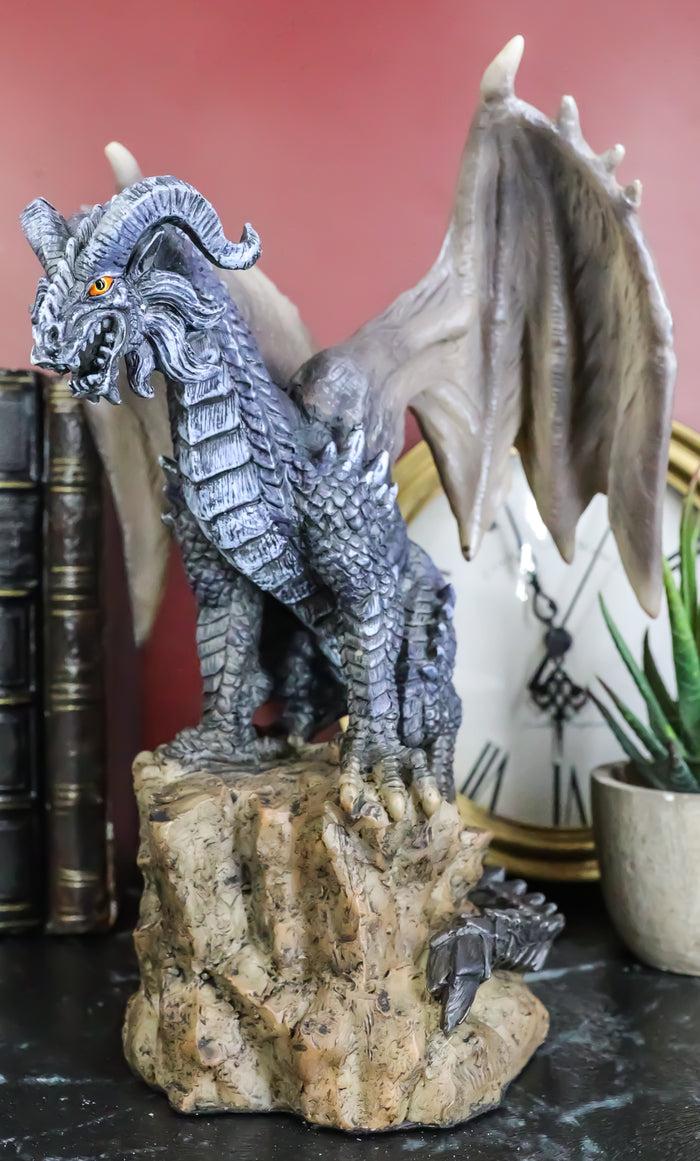ebros gift Large Medieval Sentry Abraxas Black Dragon Standing On Stump Rock Statue 9.25"H