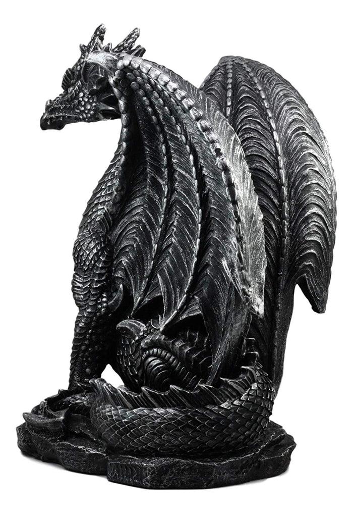 Ebros Gift Large Medieval Sentry Abraxas Fantasy Black Dragon On Guard Statue 18"Tall Decor