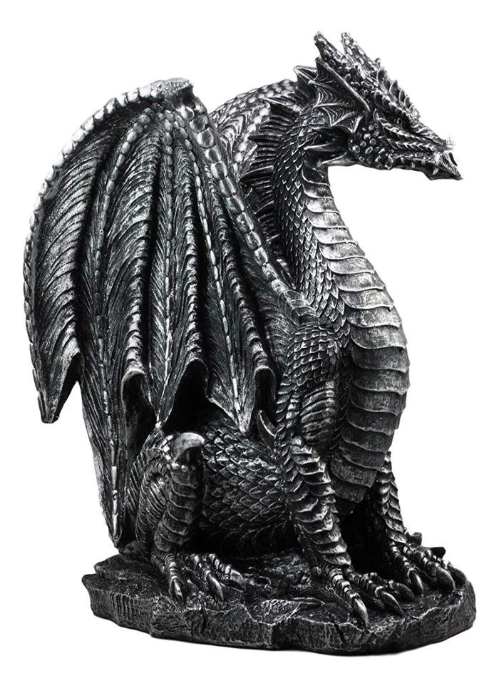 Ebros Gift Large Medieval Sentry Abraxas Fantasy Black Dragon On Guard Statue 18"Tall Decor