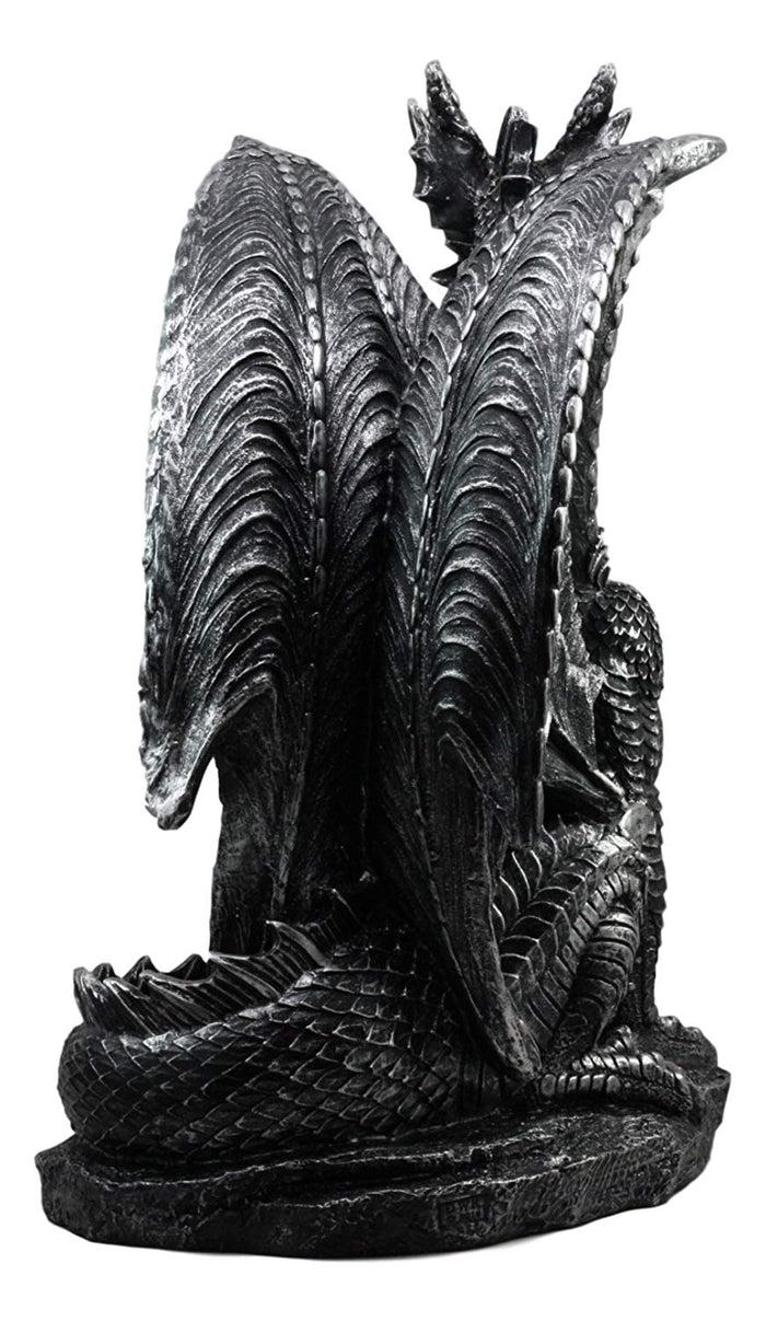 Ebros Gift Large Medieval Sentry Abraxas Fantasy Black Dragon On Guard Statue 18"Tall Decor
