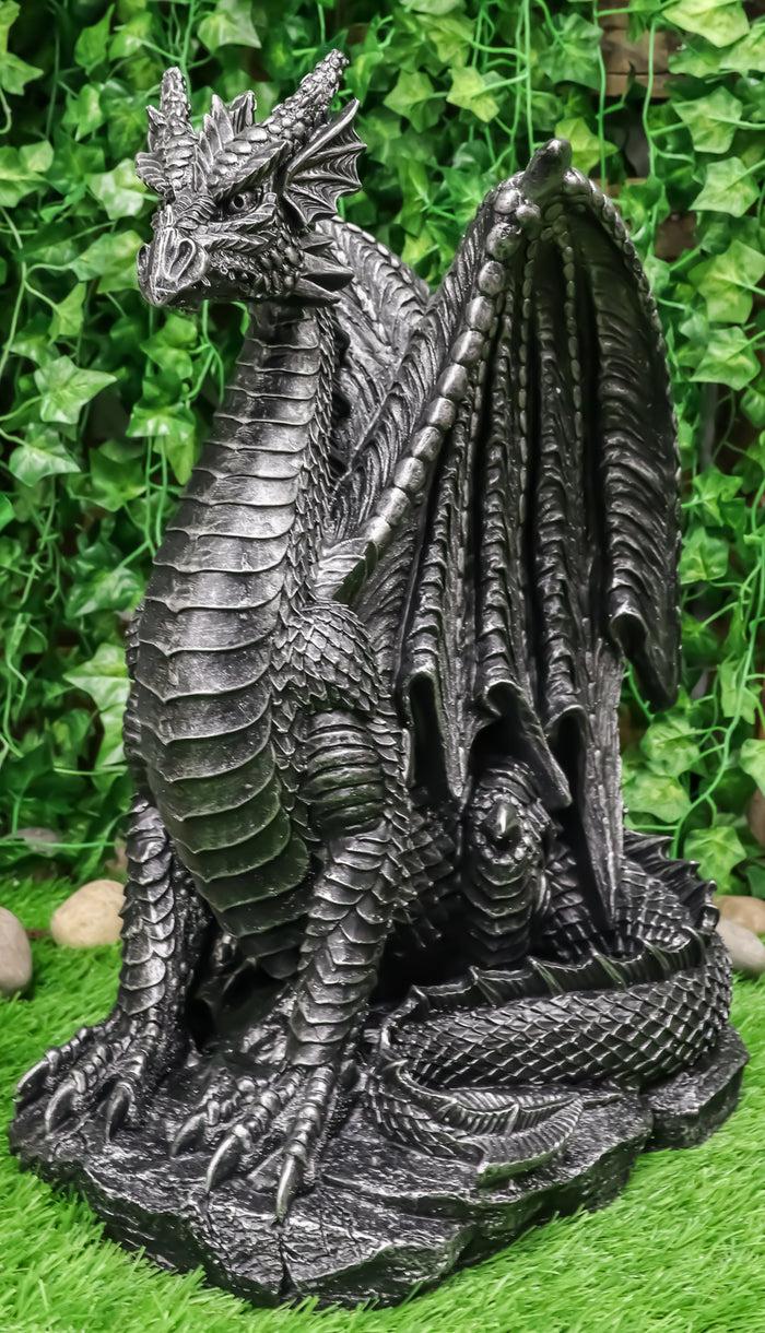 ebros gift Large Medieval Sentry Abraxas Fantasy Black Dragon On Guard Statue 18"Tall Decor