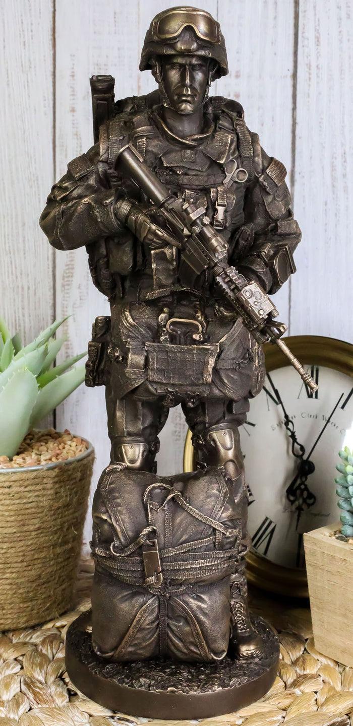ebros gift Large Military War Parachutist Soldier Paratrooper Carrying Rifle Statue 12.75"H