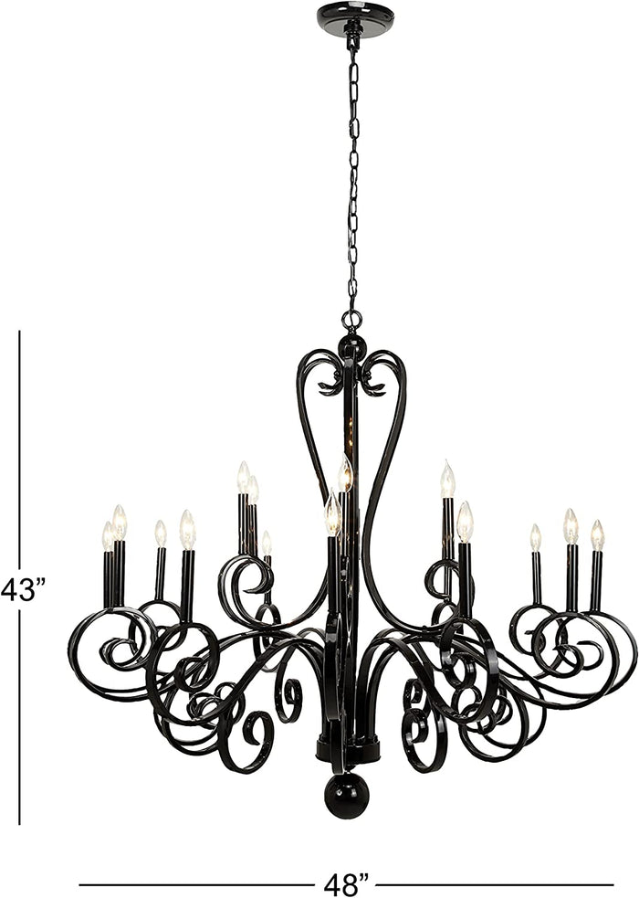 Ebros Gift Large Modern Black Iron Ornate French Scroll 18 Arms Chandelier Pendant Lamp