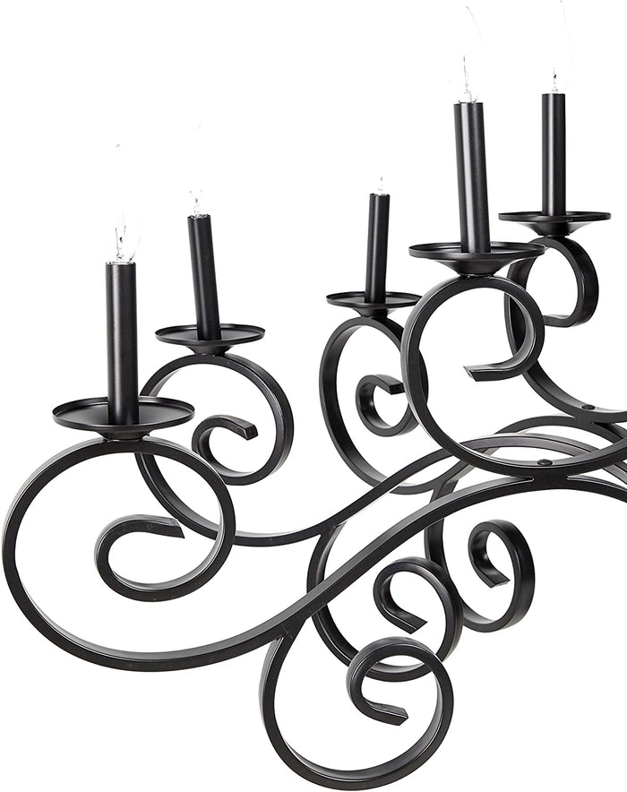 Ebros Gift Large Modern Black Iron Ornate French Scroll 18 Arms Chandelier Pendant Lamp