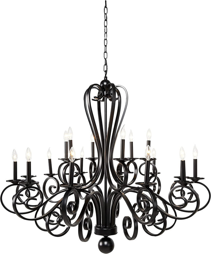 ebros gift Large Modern Black Iron Ornate French Scroll 18 Arms Chandelier Pendant Lamp