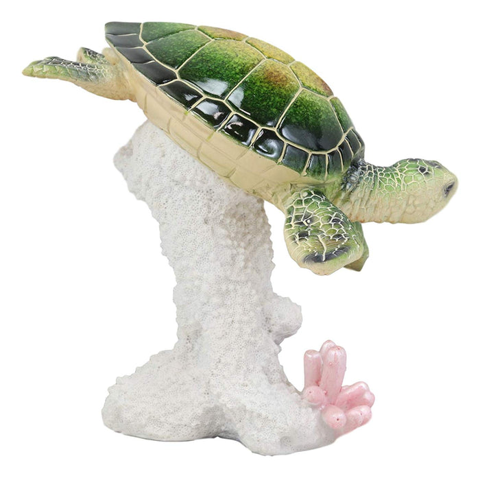 Ebros Gift Large Nautical Ocean Colorful Giant Sea Turtle Swimming By White Corals Statue
