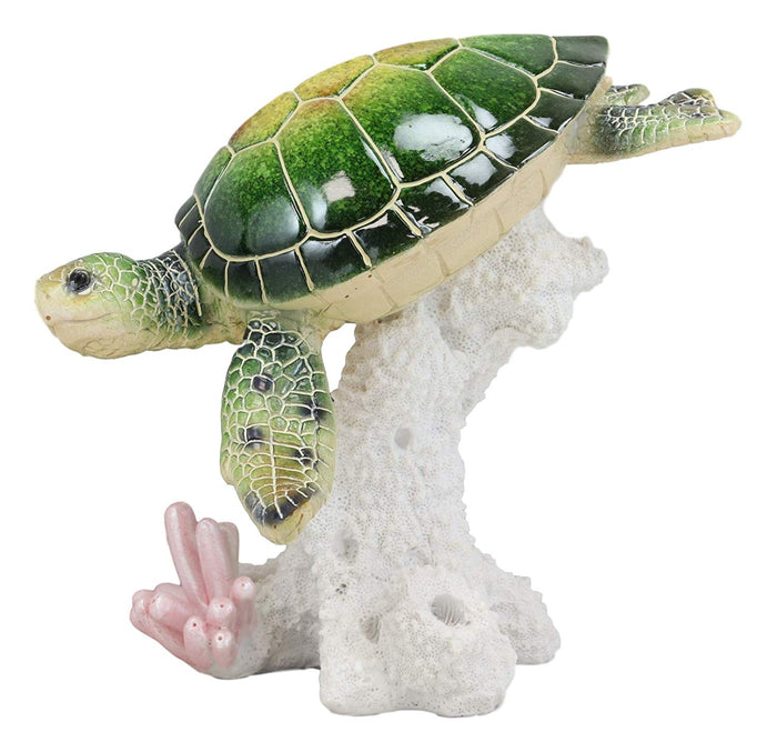 Ebros Gift Large Nautical Ocean Colorful Giant Sea Turtle Swimming By White Corals Statue