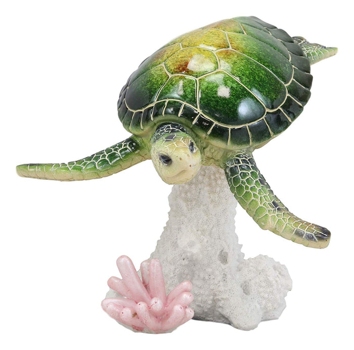 ebros gift Large Nautical Ocean Colorful Giant Sea Turtle Swimming By White Corals Statue