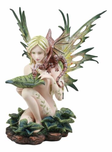 Ebros Gift Large Nude Tribal Forest Fairy Feeding Dragon Statue 13"Tall Fantasy Fae Pixie